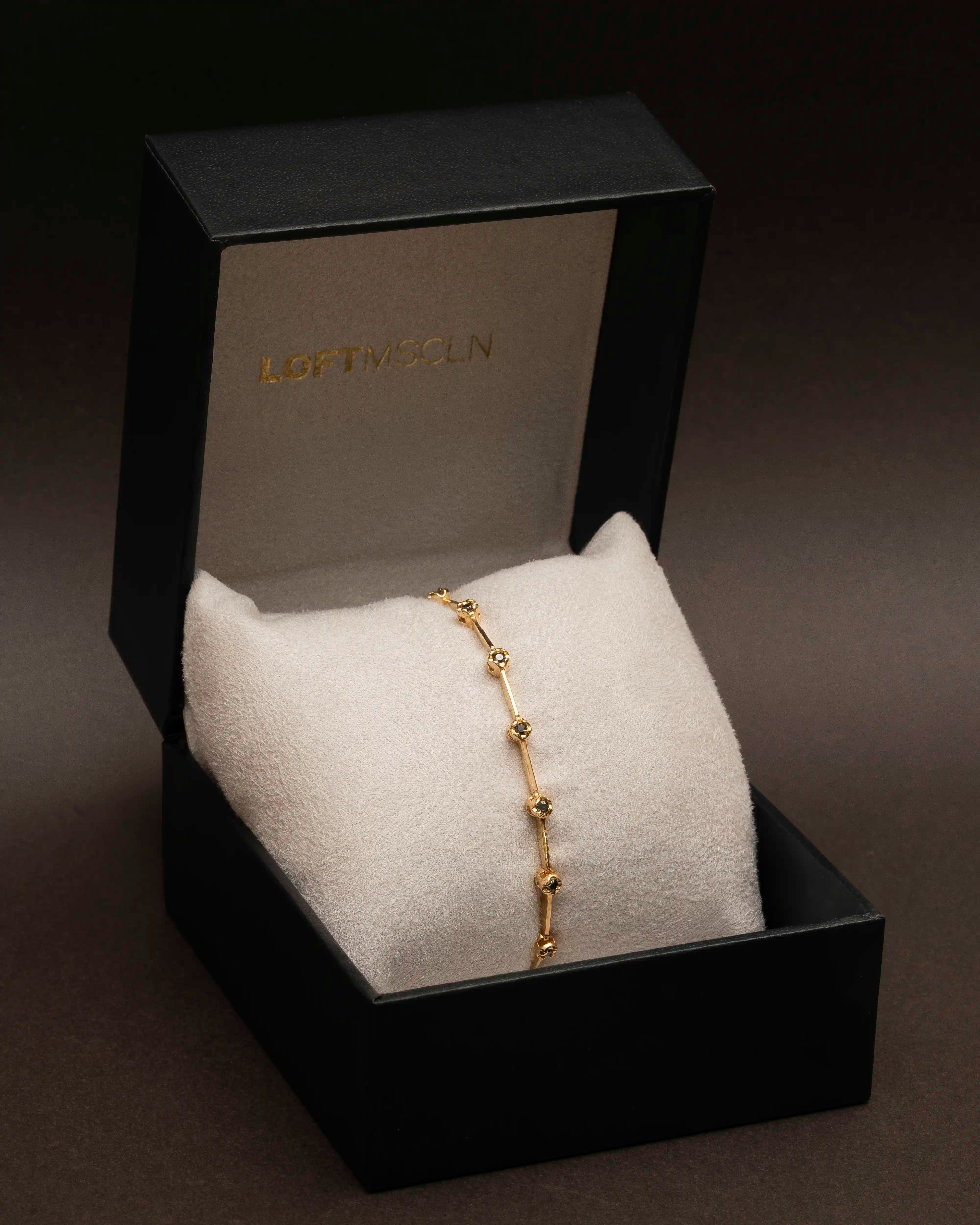 Pulseira Riviera Fio Faca Diamantes Negros 2mm 3pts