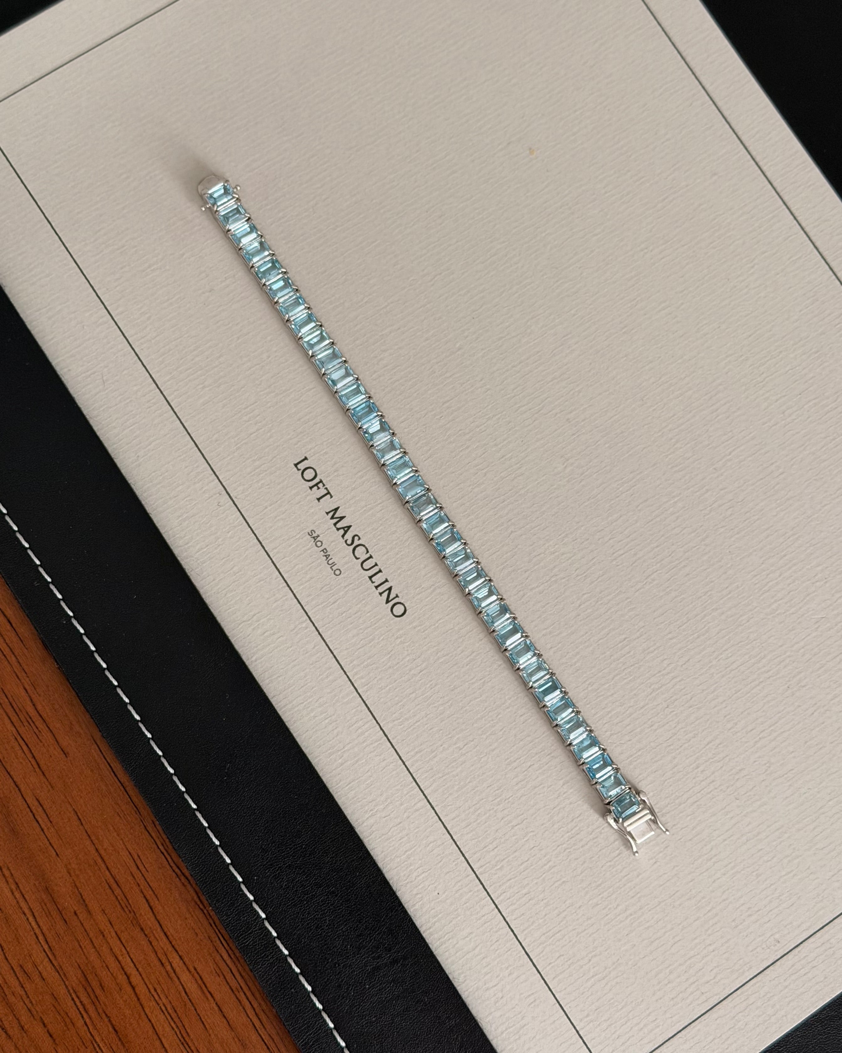 Pulseira Riviera Topázio Sky Retangular 4x6mm