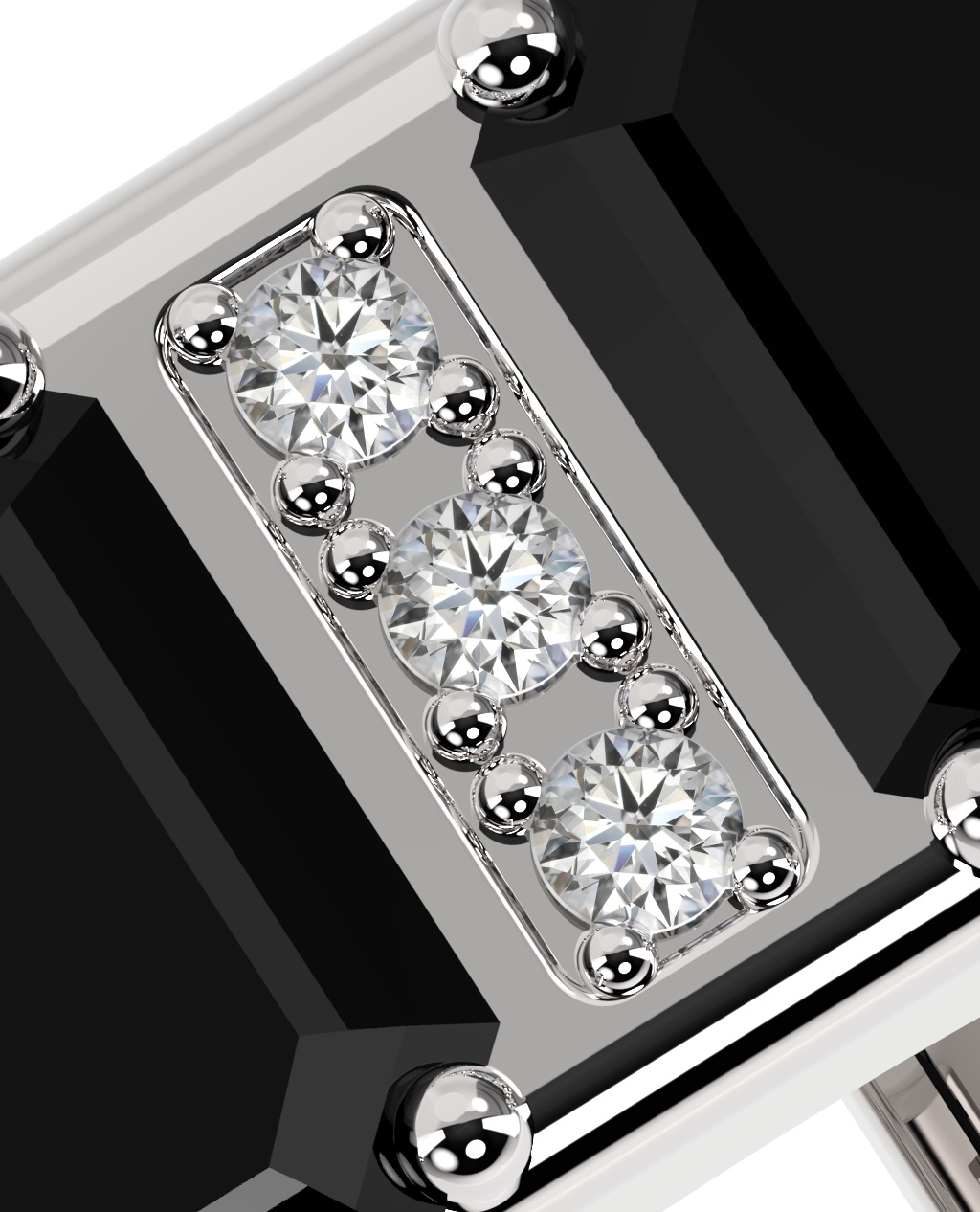 Anel Duplo Ônix + 3 Diamantes