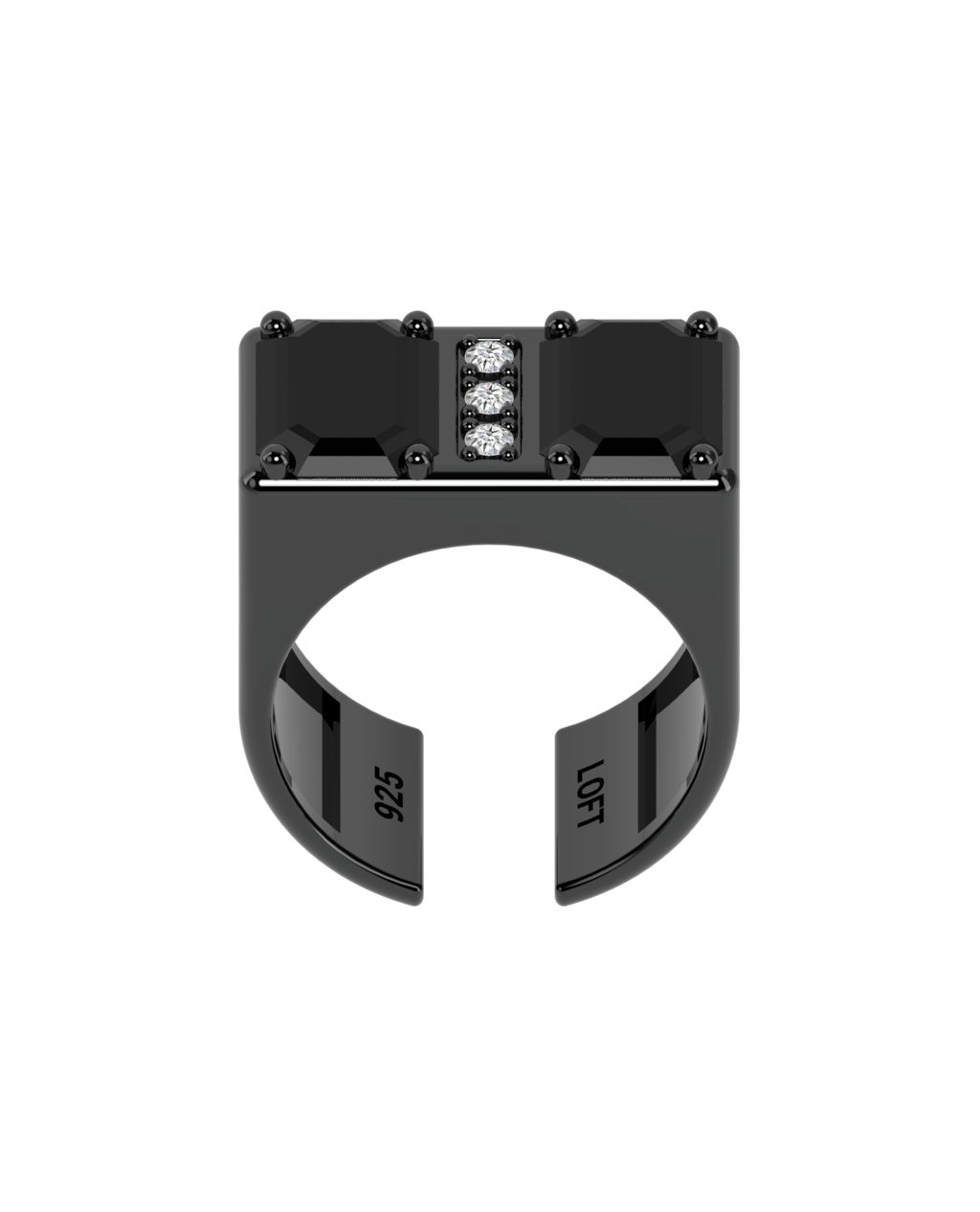 Anel Duplo Ônix + 3 Diamantes