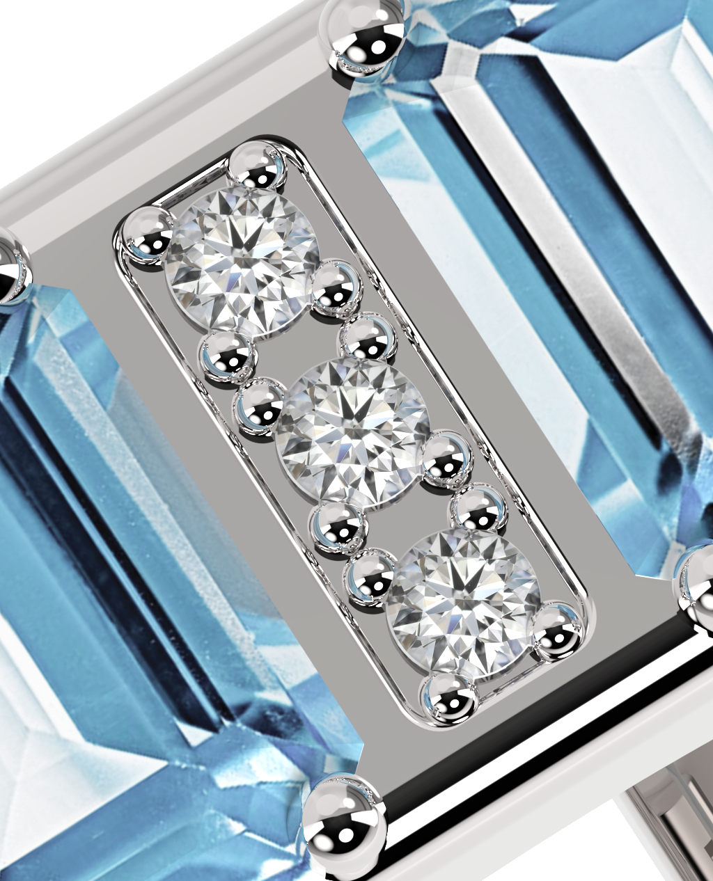 Anel Duplo Topázio Sky + 3 Diamantes