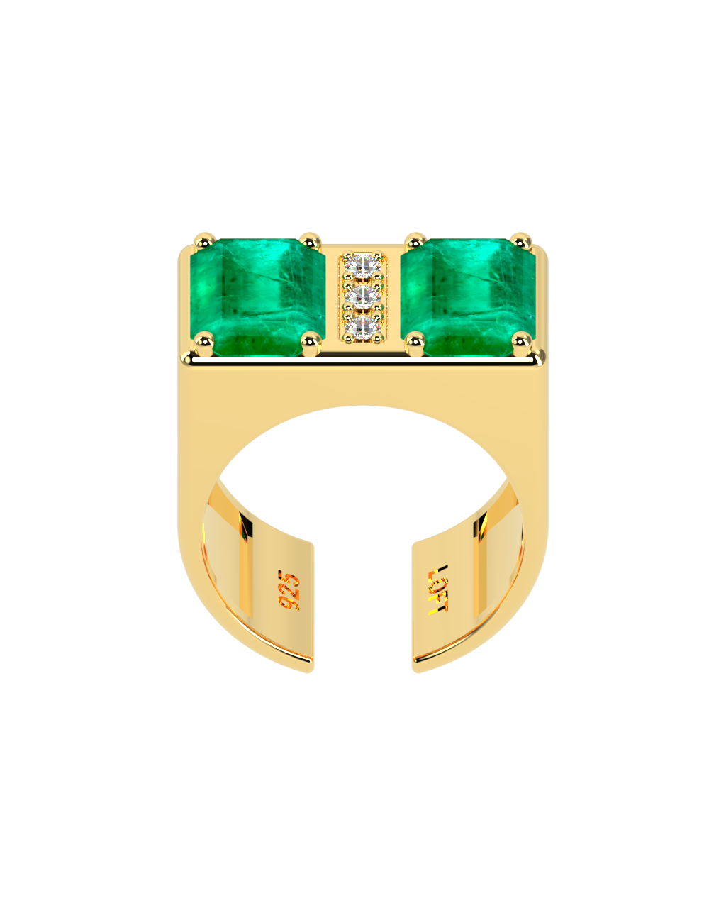 Anel Duplo Esmeralda + 3 Diamantes