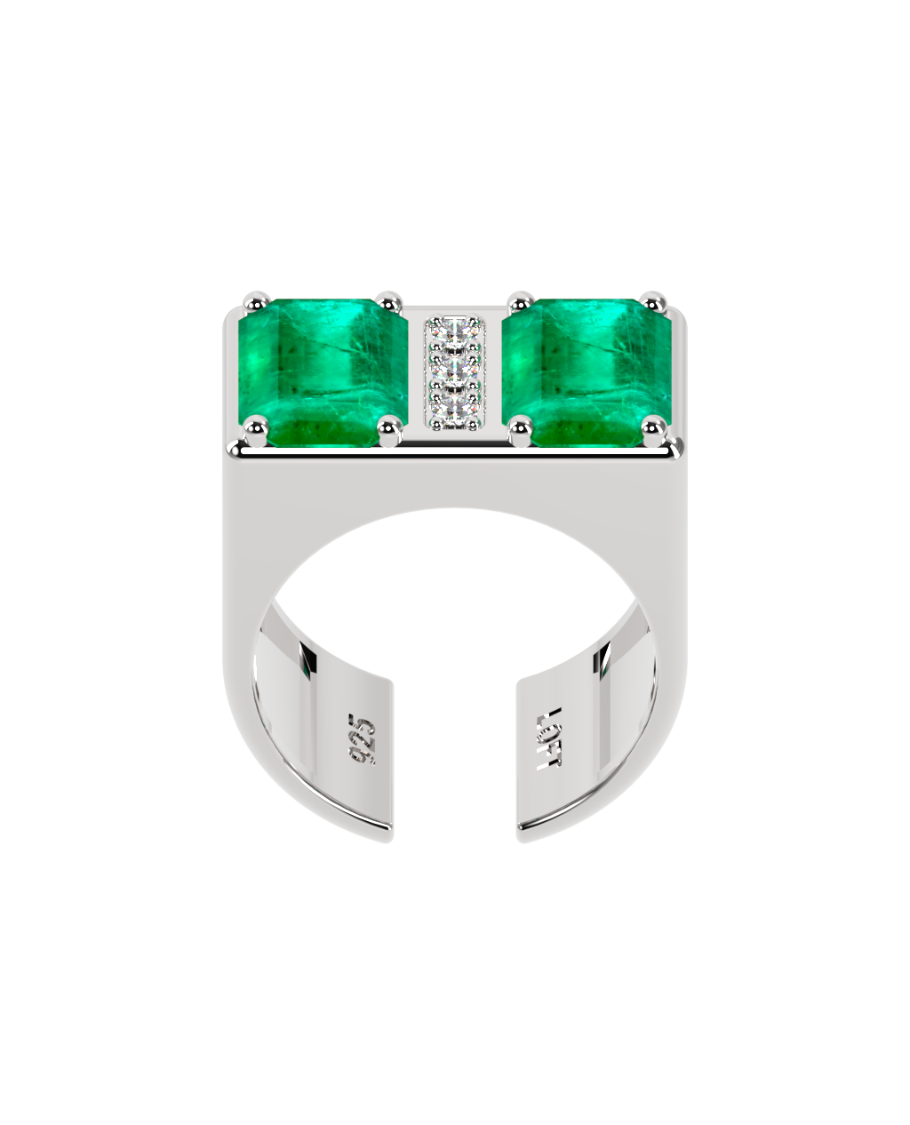 Anel Duplo Esmeralda + 3 Diamantes