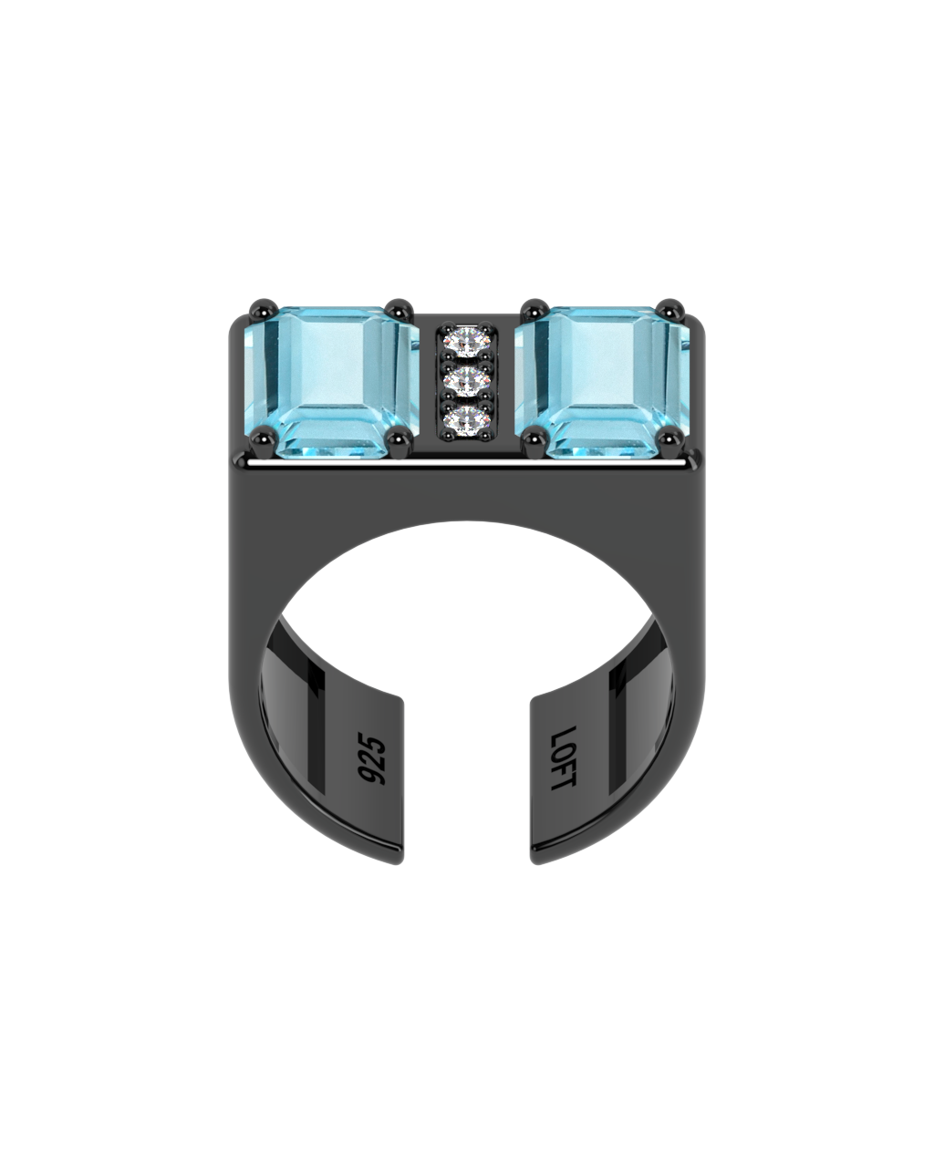 Anel Duplo Topázio Sky + 3 Diamantes