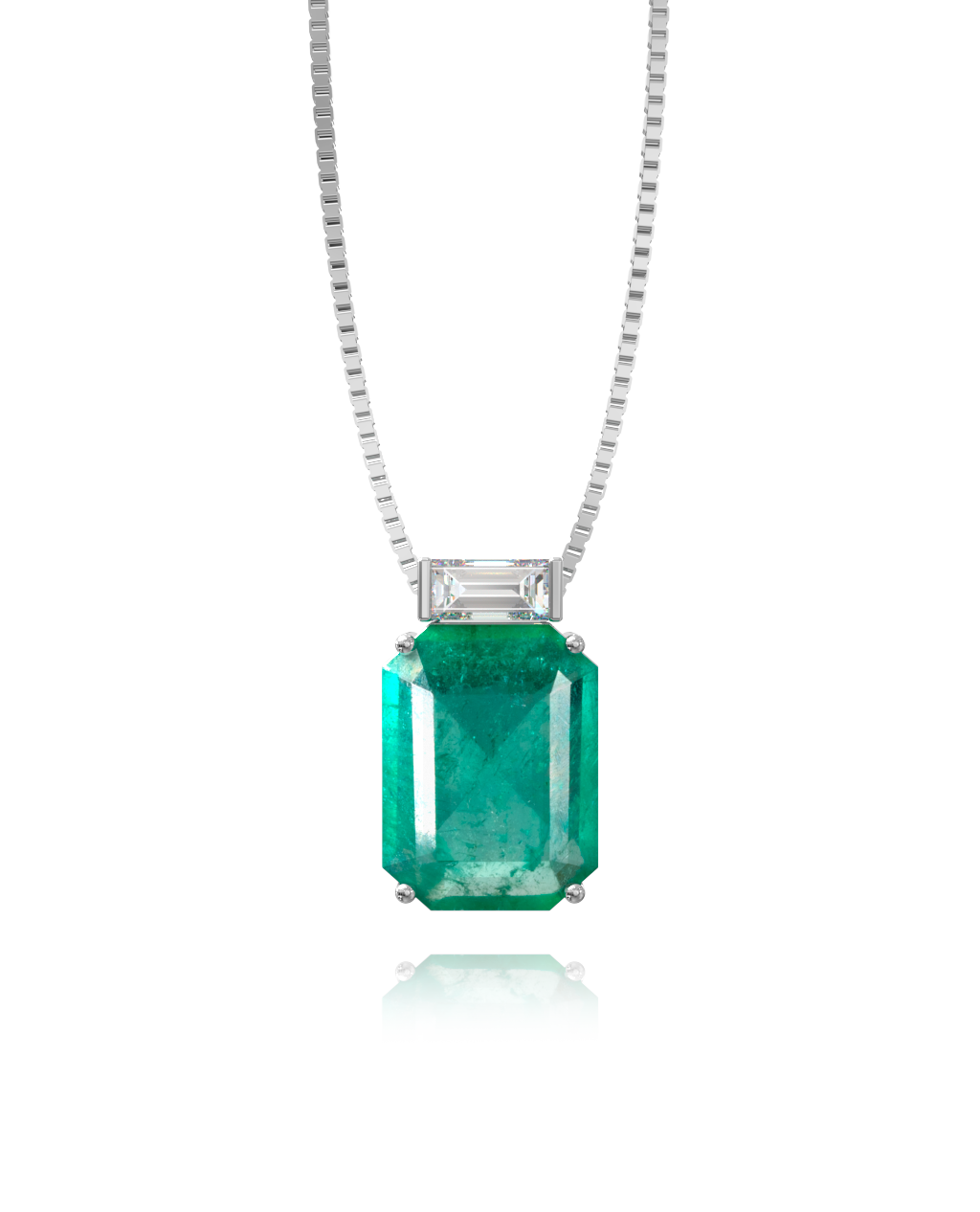Colar Esmeralda + Diamante Baguette