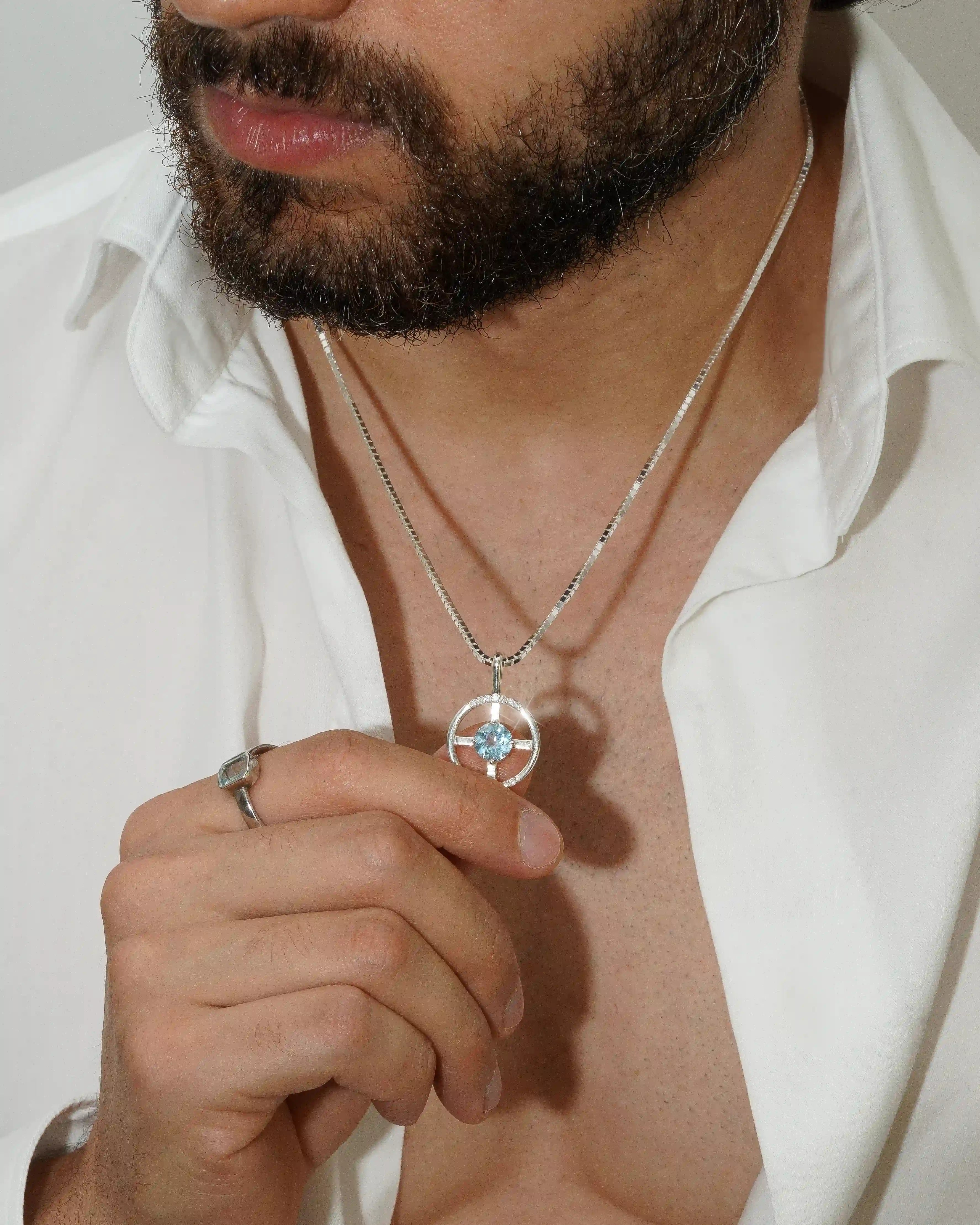 Pingente Arc - Topázio Sky + Diamantes