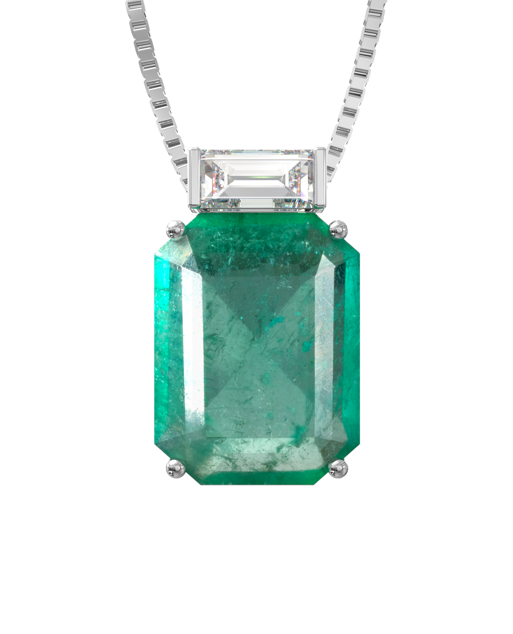 Colar Esmeralda + Diamante Baguette