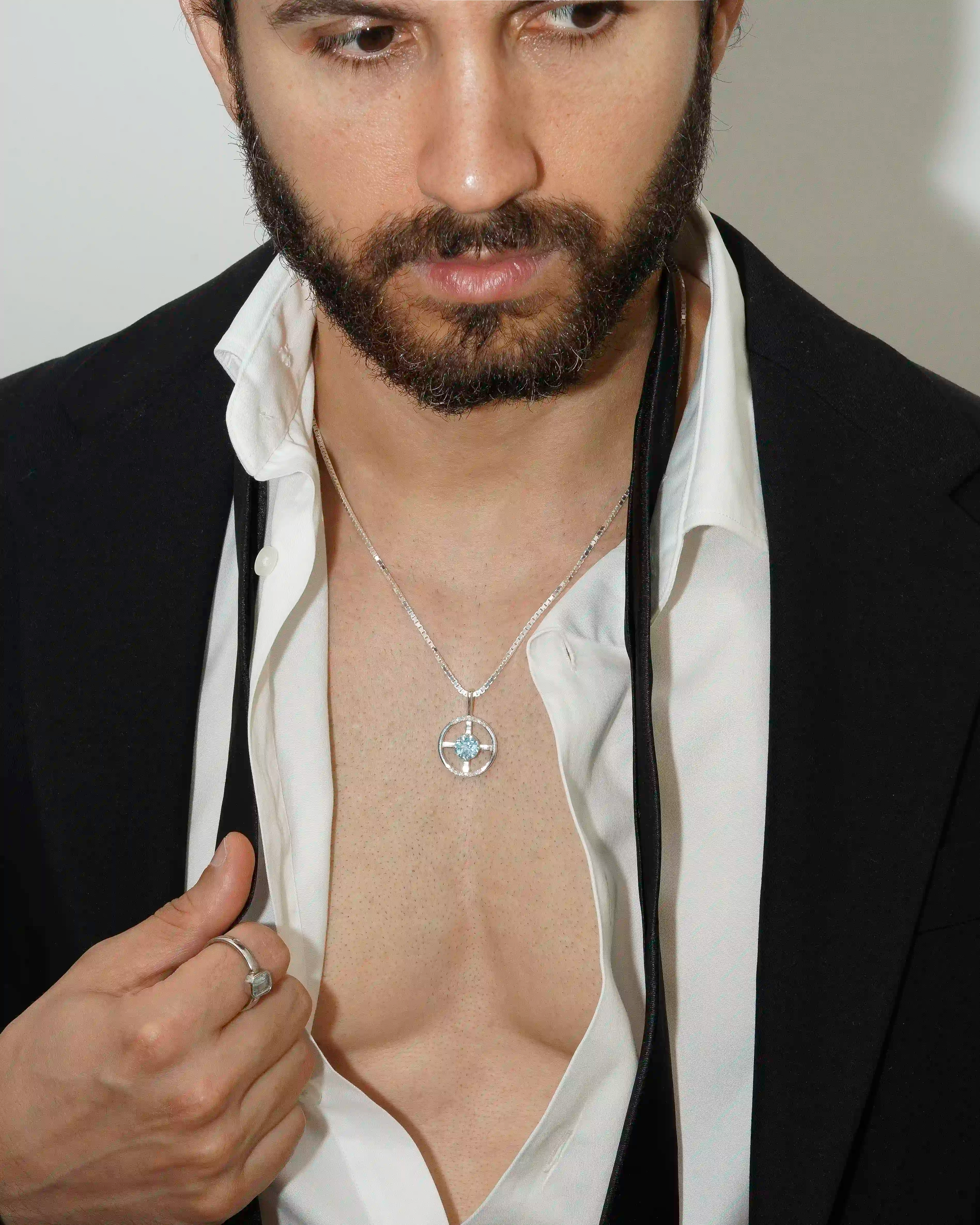 Pingente Arc - Topázio Sky + Diamantes