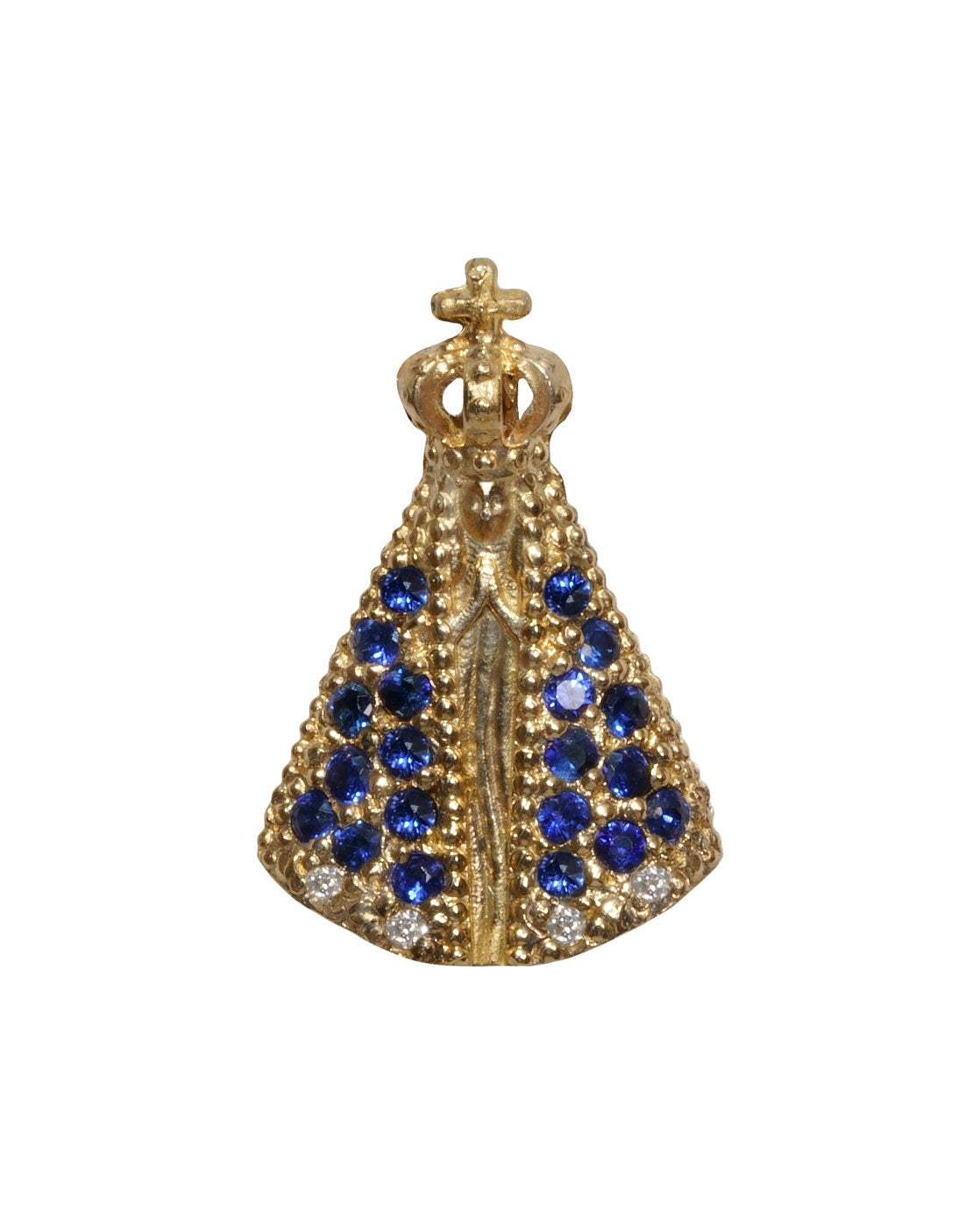 Pingente Medalha N.Sra. Aparecida em Ouro 18k com Safiras e Diamantes