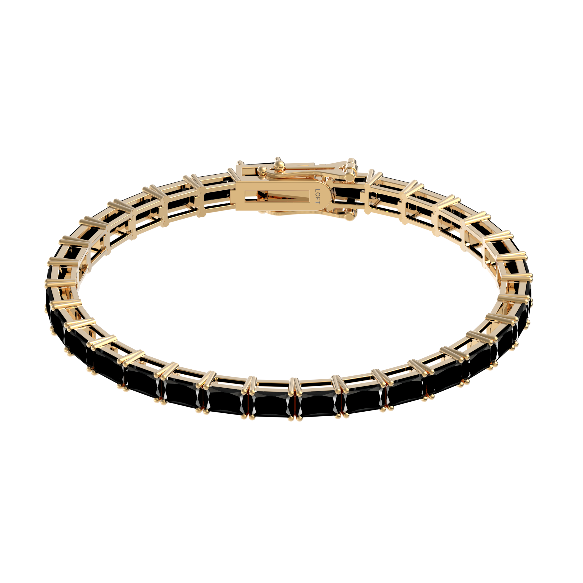 Pulseira Riviera Espinélios Negros Retangular 3x5mm