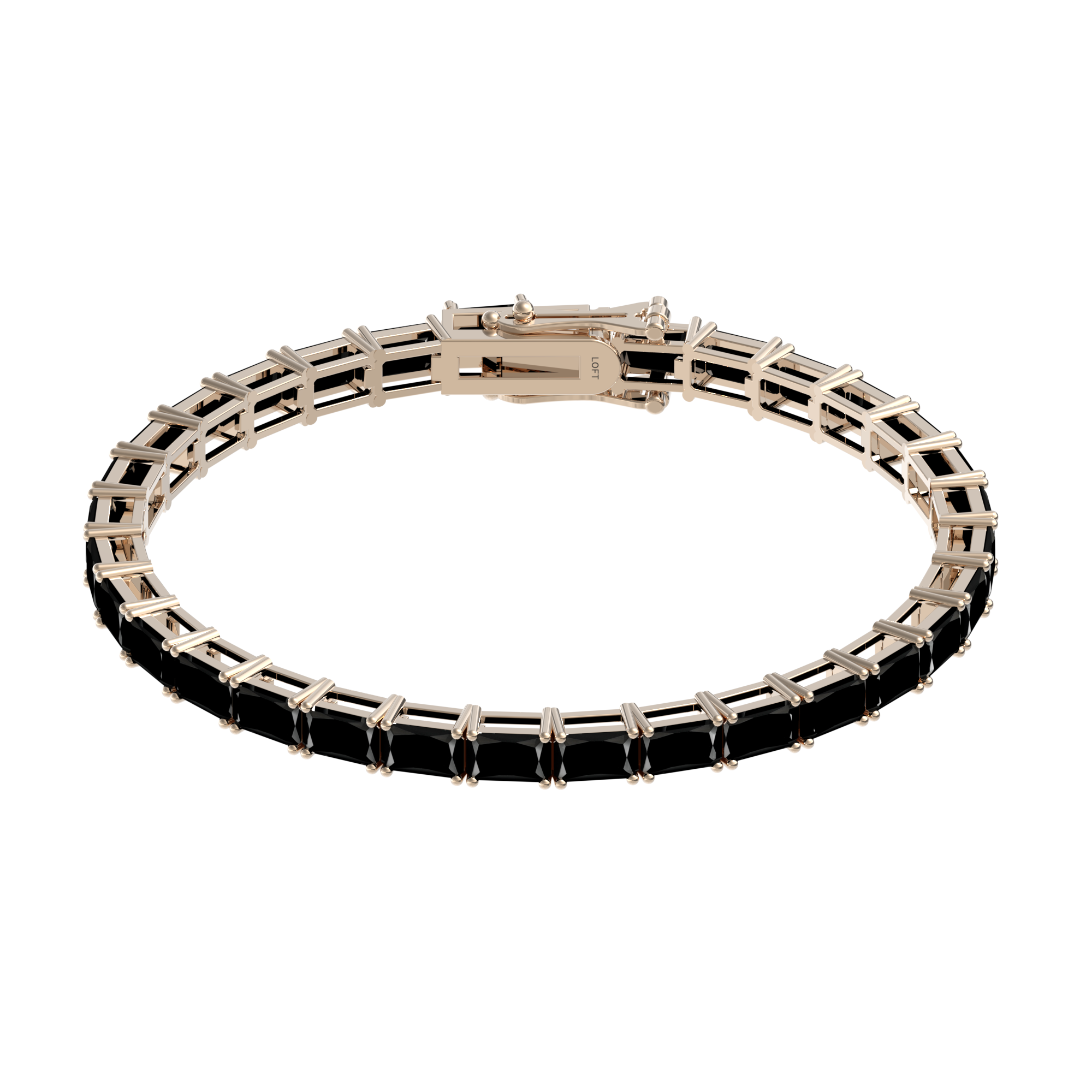 Pulseira Riviera Espinélios Negros Retangular 3x5mm