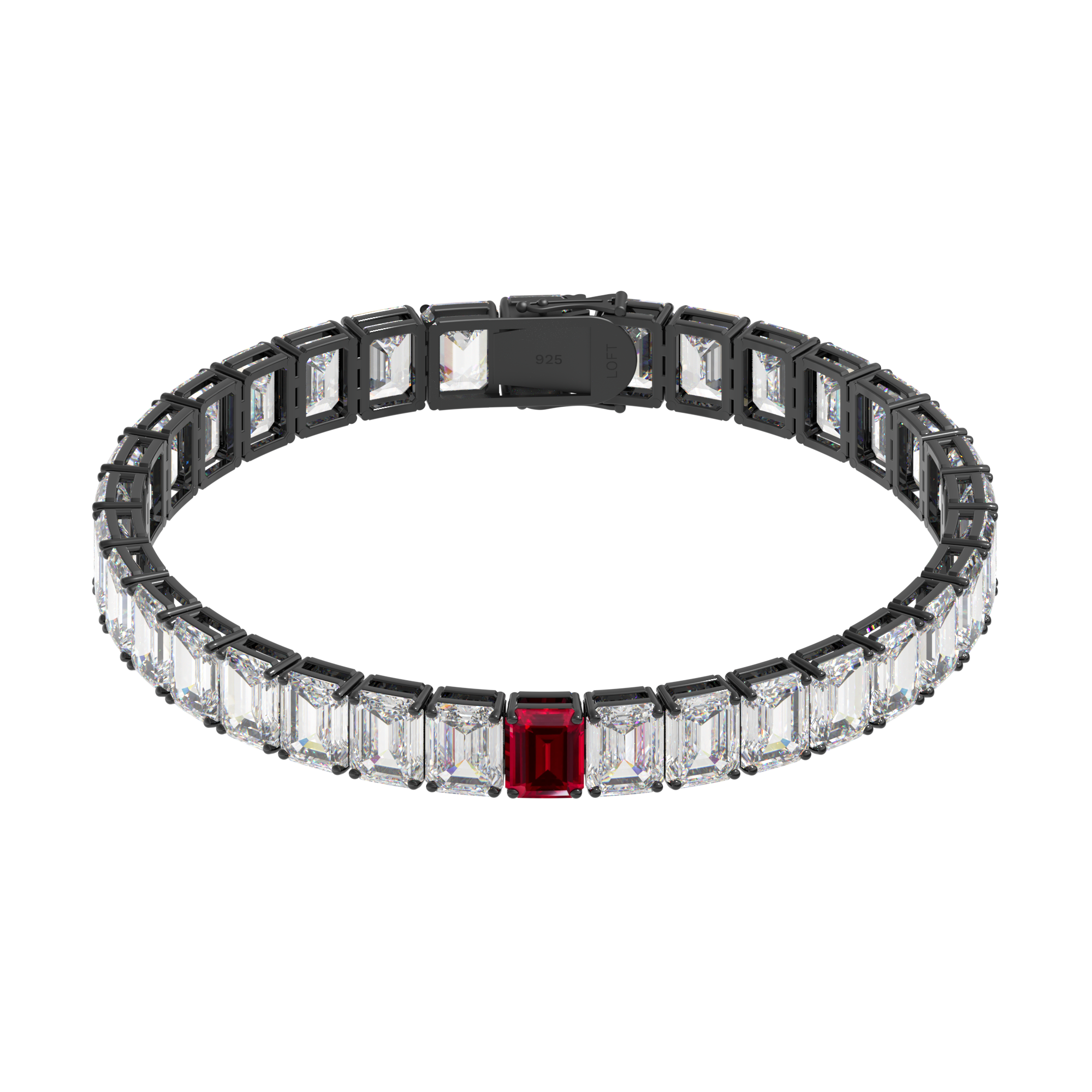 Pulseira Riviera Rubi + Topázios Brancos Retangular 4x6mm