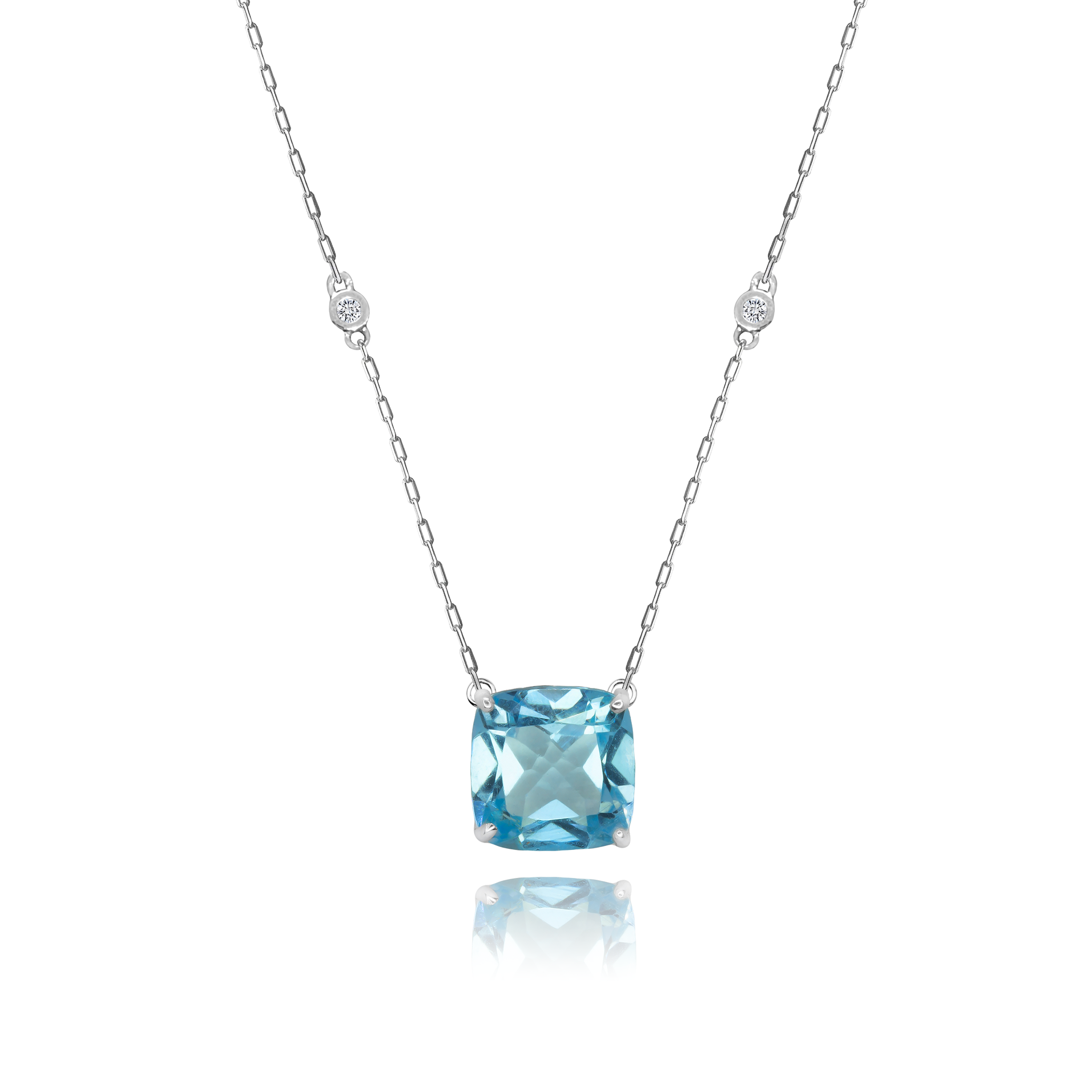 Colar Topázio Sky Cushion + 2 Diamantes
