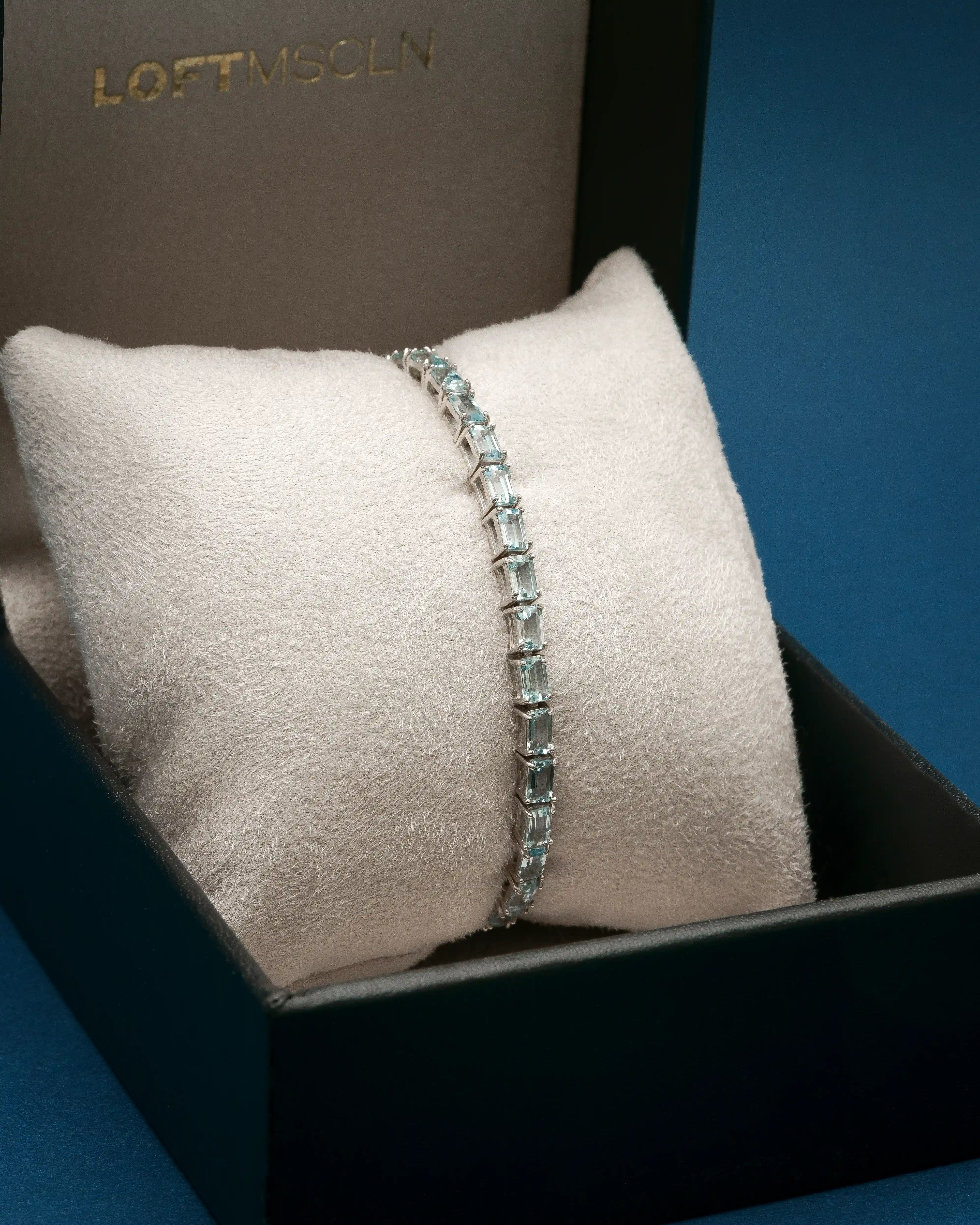Pulseira Riviera Água Marinha Retangular 3x5mm