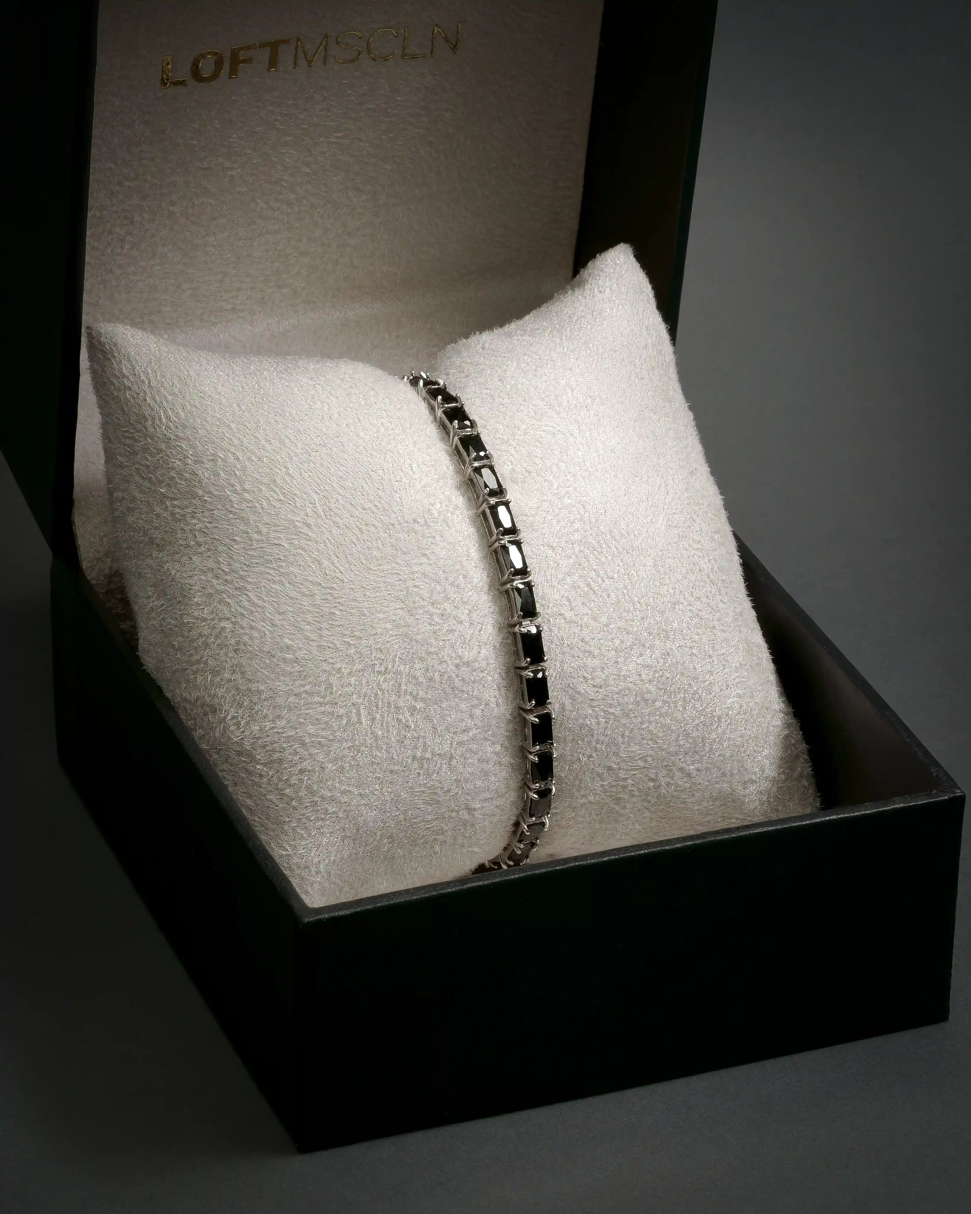 Pulseira Riviera Espinélios Negros Retangular 3x5mm