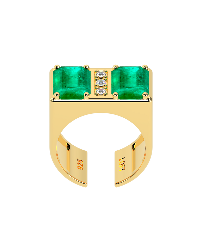 Anel Duplo Esmeralda + 3 Diamantes