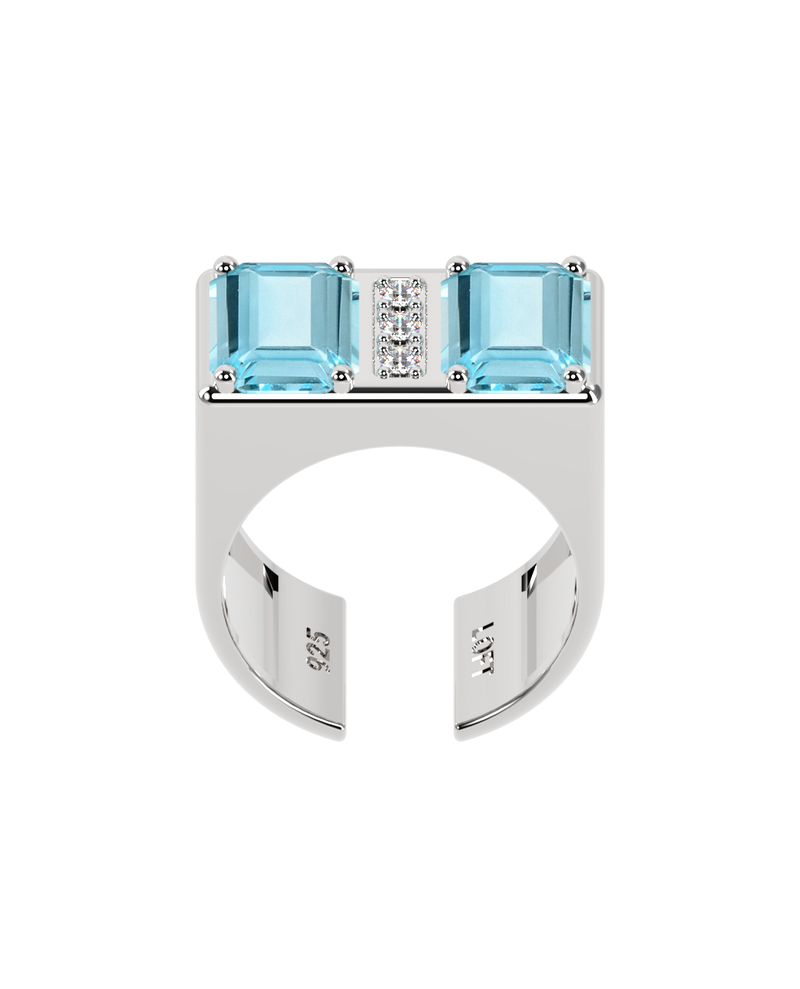 Anel Duplo Topázio Sky + 3 Diamantes
