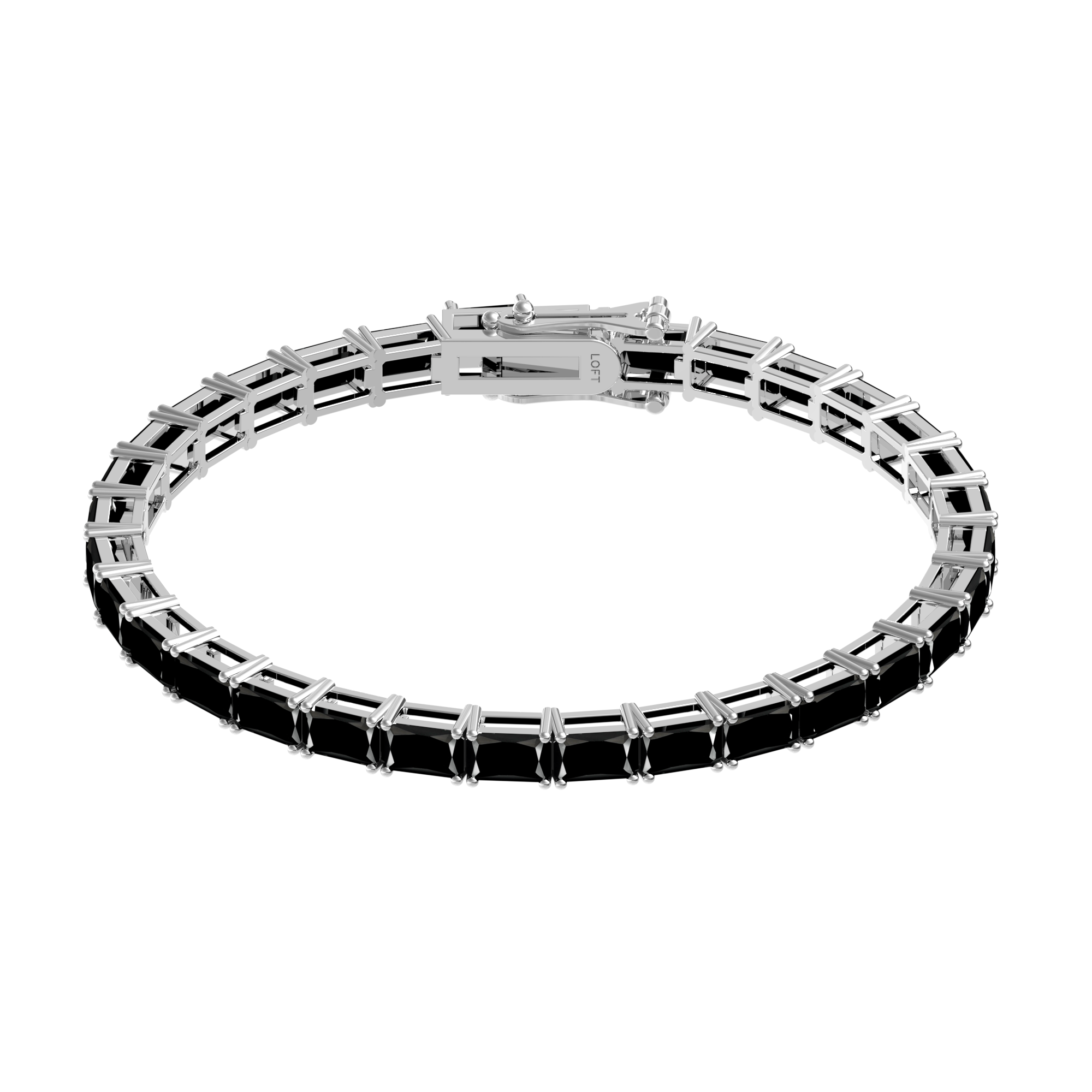 Pulseira Riviera Espinélios Negros Retangular 3x5mm