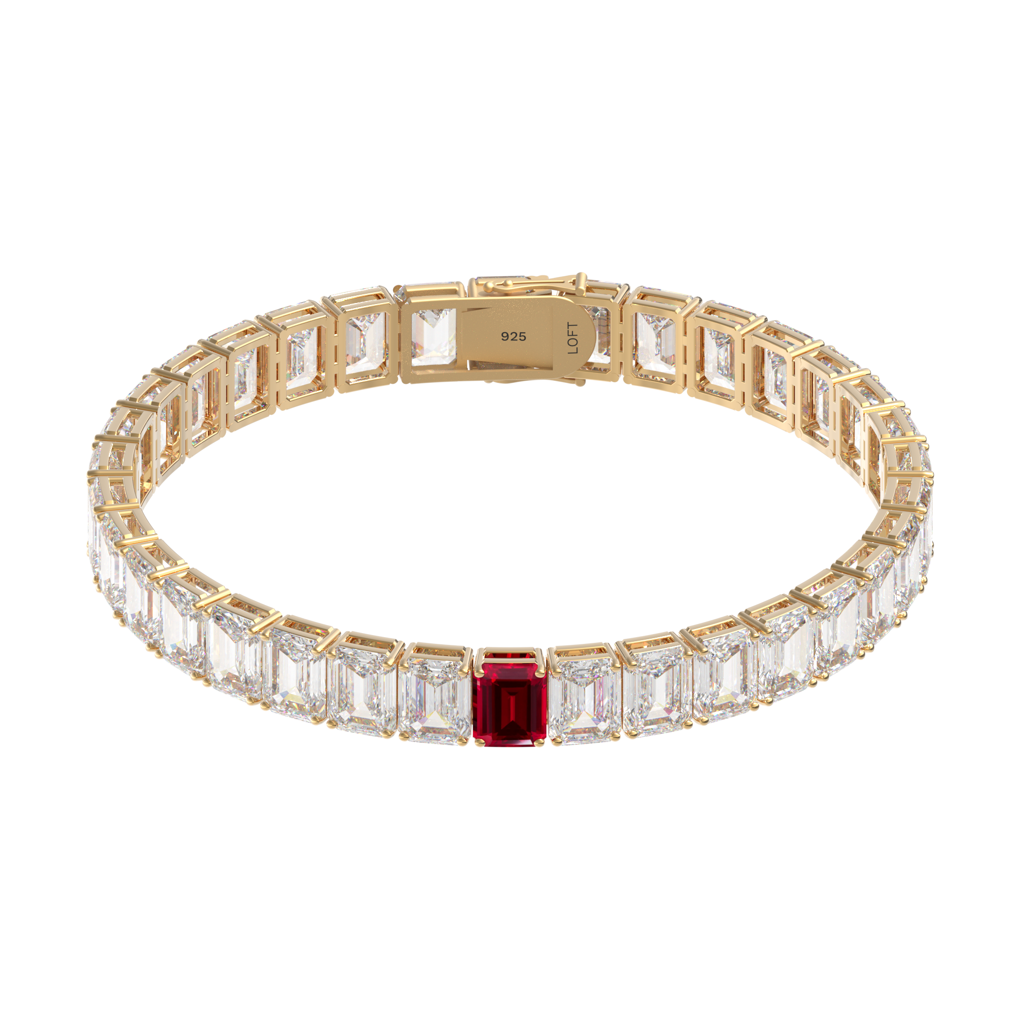 Pulseira Riviera Rubi + Topázios Brancos Retangular 4x6mm