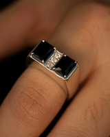 Anel Duplo Ônix + 3 Diamantes