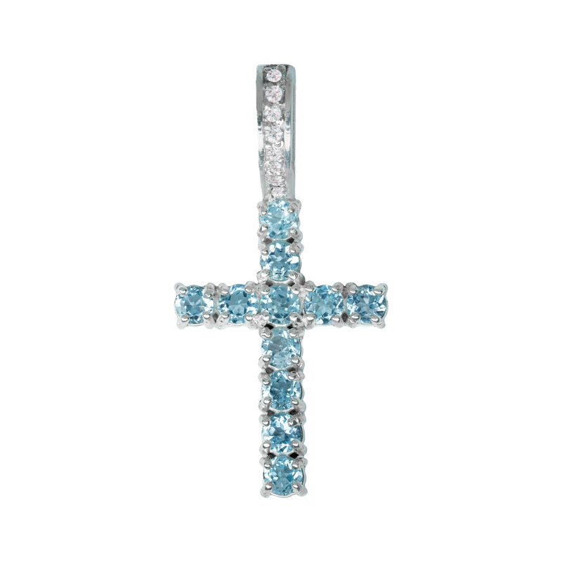 Pingente Cruz Riviera Topázio Sky + Diamantes